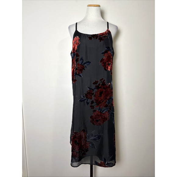 Luxology Velvet Burnout Slip Dress Size 10 Whimsigoth Vamp Dark Romantic Floral - Picture 1 of 9